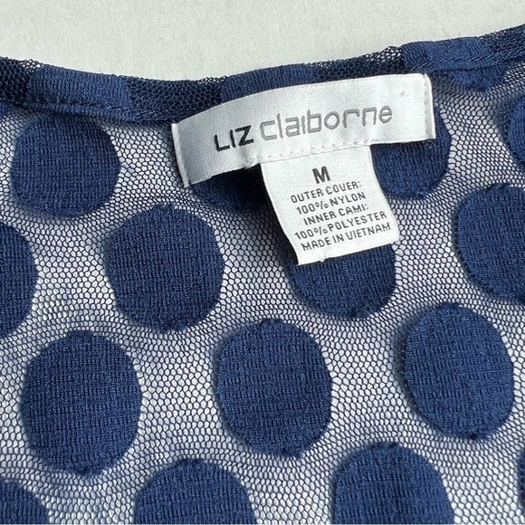 Liz Claiborne sheer cap sleeve polka dot top blue med - Picture 4 of 7